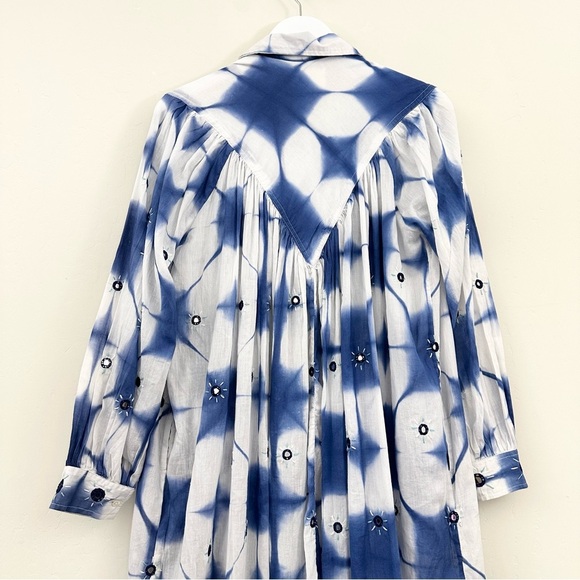 V De Vinster Cramp Tie Dye Dress Indigo/White Button-Down Placket - Picture 13 of 15